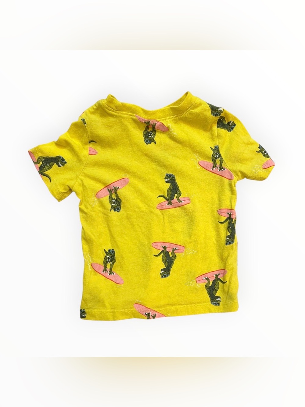 Old Navy Surfing Dinosaur Graphic T-Shirt Toddler Boys 2T Yellow Dino Tee